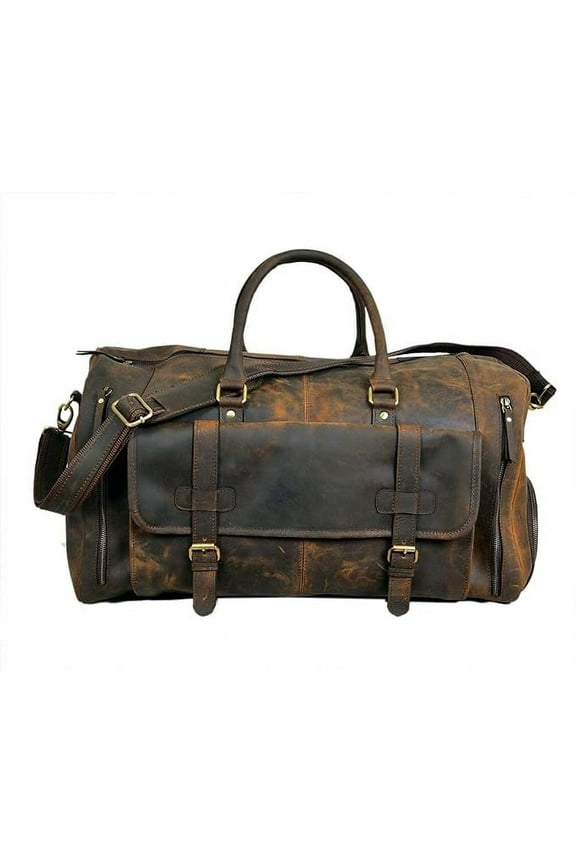 24 Inch Genuine Leather Duffel | Travel Overnight Weekend Leather Bag | Sports Gym Duffel for Men (Dark Brown)