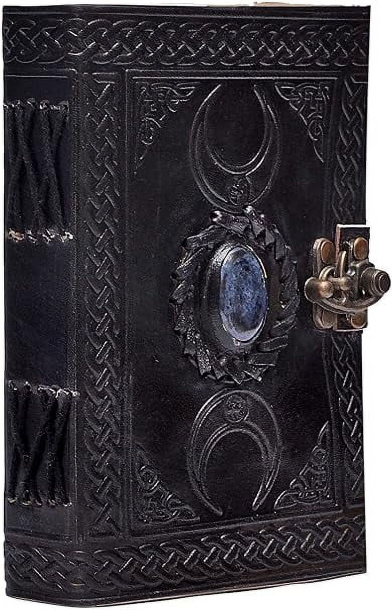 RUZIOON 3 Moon Blue Lapiz Embossed Vintage Leather Journal | 240 Pages of Antique Handmade Deckle Edge Vintage Paper, Leather Sketchbook, Drawing Journal, Great Gift (7 inch by 10 inch, black)