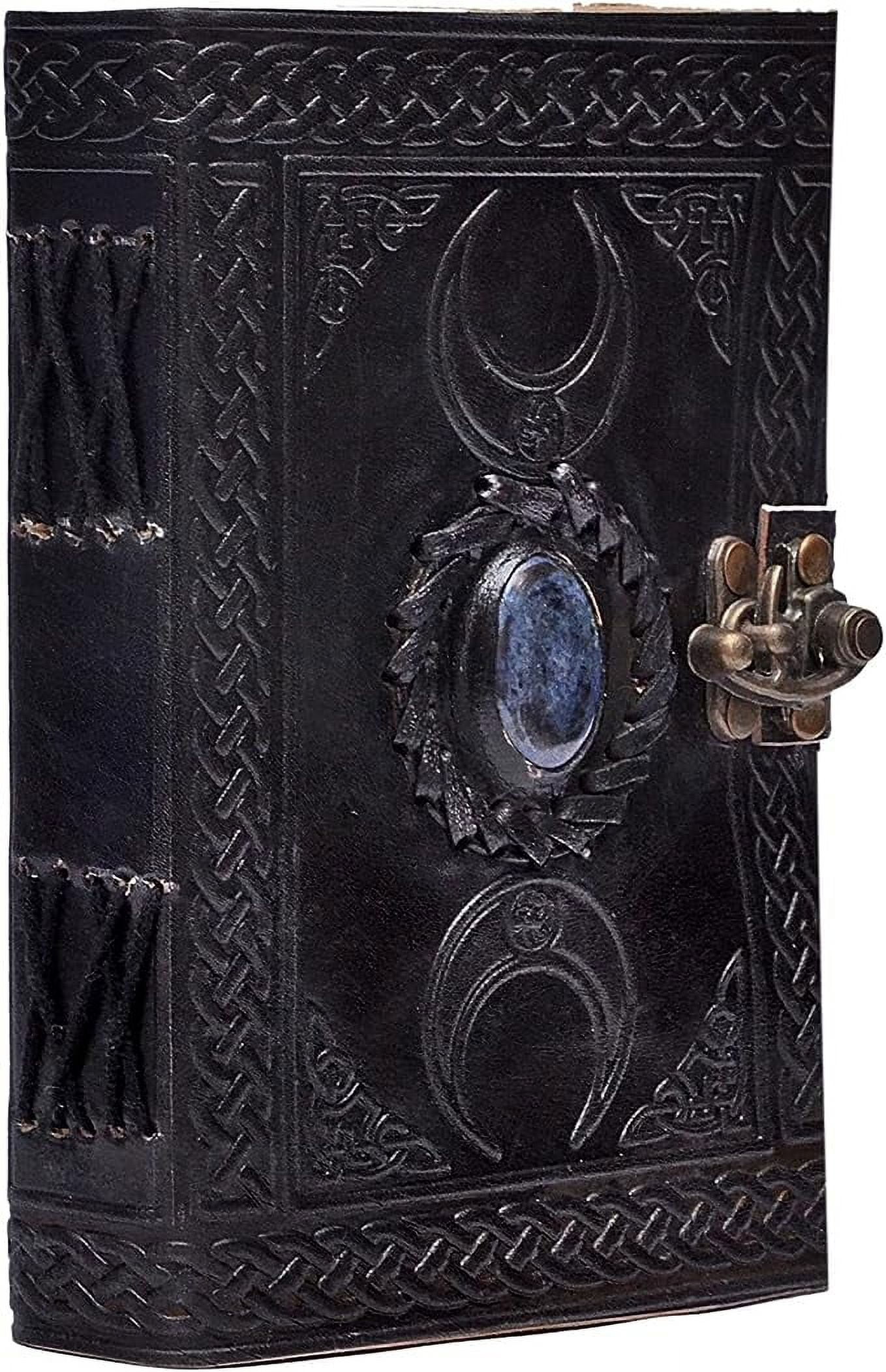 RUZIOON 3 Moon Blue Lapiz Embossed Vintage Leather Journal | 240 Pages of Antique Handmade Deckle Edge Vintage Paper, Leather Sketchbook, Drawing Journal, Great Gift (5 by 7 inch, black)