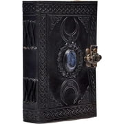 RUZIOON 3 Moon Blue Lapiz Embossed Vintage Leather Journal | 240 Pages of Antique Handmade Deckle Edge Vintage Paper, Leather Sketchbook, Drawing Journal, Great Gift (5 by 7 inch, black)