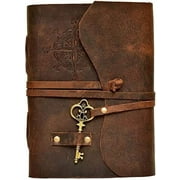 RUZIOON Antique Handmade Compass Vintage Leather Journal - Bound Journal With Deckle Edge Paper Diary - Leather Sketchbook - Drawing Journal Notebook - Great Gift Men And Women (6X8 Inch)