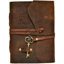 RUZIOON Antique Handmade Compass Vintage Leather Journal - Bound Journal With Deckle Edge Paper Diary - Leather Sketchbook - Drawing Journal Notebook - Great Gift Men And Women (6X8 Inch)