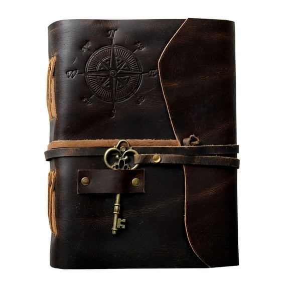 RUZIOON Antique Handmade Leather Bound journal with deckle edge paper Diary - Leather Sketchbook - Drawing Journal Notebook - Great Gift Men And Women (5X7 Inch)