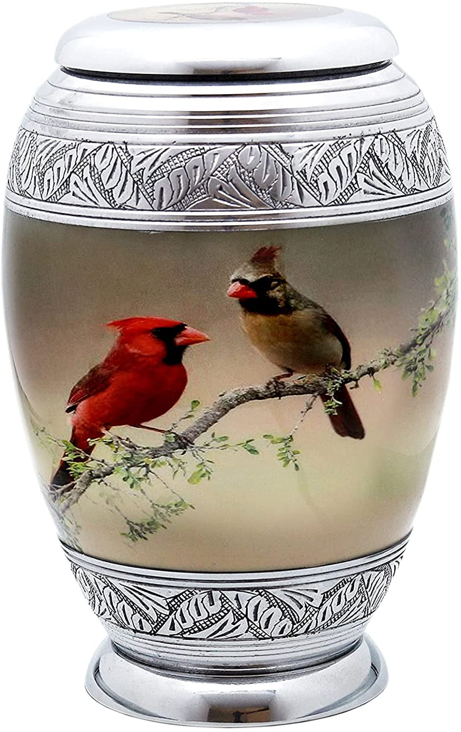 RUZIOON Beautiful Cardinal Couple Bird Cremation Large Urn for Human Ashes - Adult Funeral Urn Handcrafted - Affordable Urn for Ashes (Adult (200 lbs) – 10.5 x 6 “, Urn)
