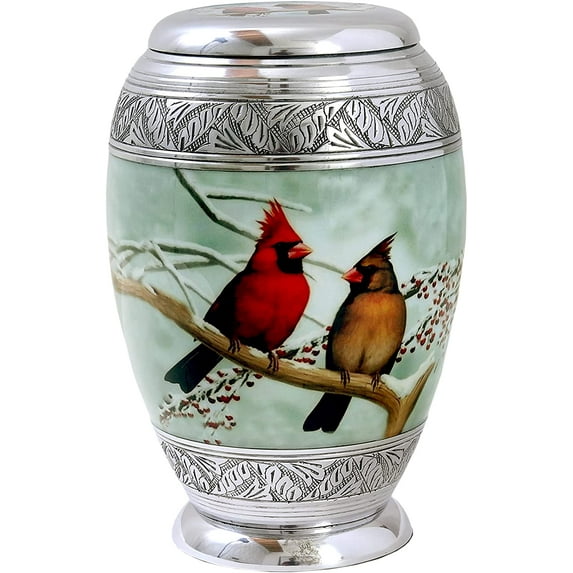 RUZIOON Beautiful Cardinal Couple Bird Cremation Large Urn for Human Ashes - Adult Funeral Urn Handcrafted - Affordable Urn for Ashes (Adult (200 lbs) 10.5 x 6, Urn)