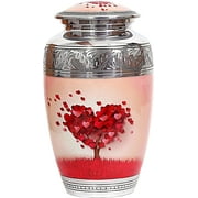 RUZIOON Beautiful Lovely Beautiful Red Heart Cream Keepsake Urn - Keepsake Urn for Human Ashes with 1 Velvet Box Bag - Peaceful Engraved Memorial Affordable Keepsake Urn 10.5 x 6