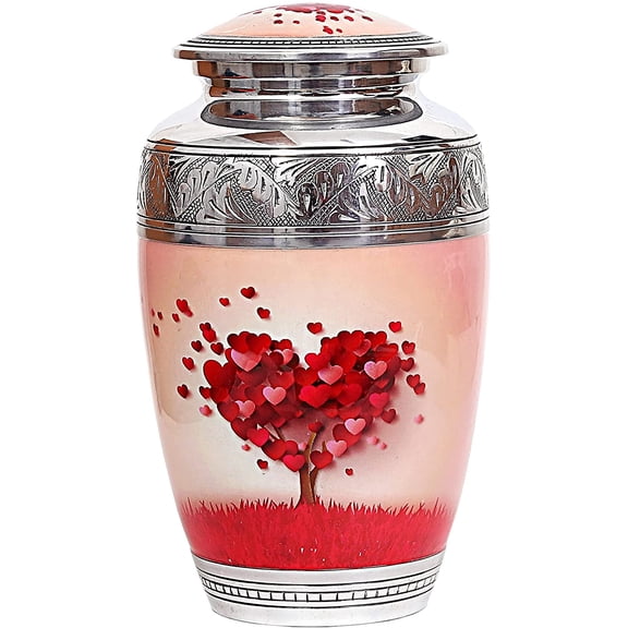 RUZIOON Beautiful Lovely Beautiful Red Heart Cream Keepsake Urn - Keepsake Urn for Human Ashes with 1 Velvet Box Bag - Peaceful Engraved Memorial Affordable Keepsake Urn 10.5 x 6