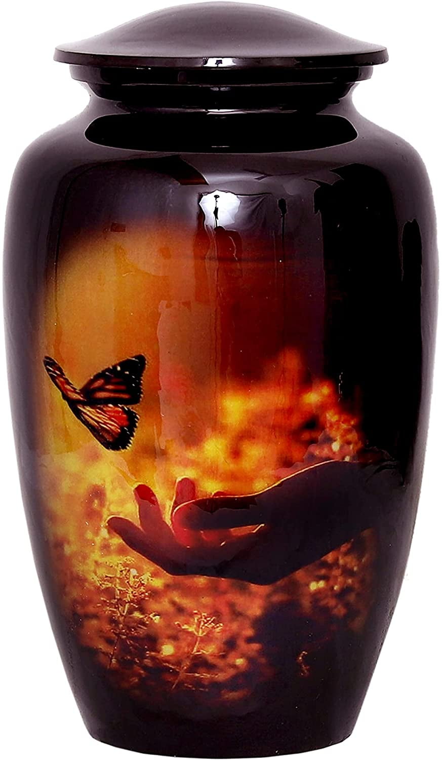 RUZIOON Butterfly in Red Fire Adult Cremation Urn for Human Ashes - Adult Funeral Handcrafted Urn- Affordable Urn for Ashes (Adult (200 lbs) – 10.5 x 6 “ Lovely Butterfly in Red Fire Cremation Urn