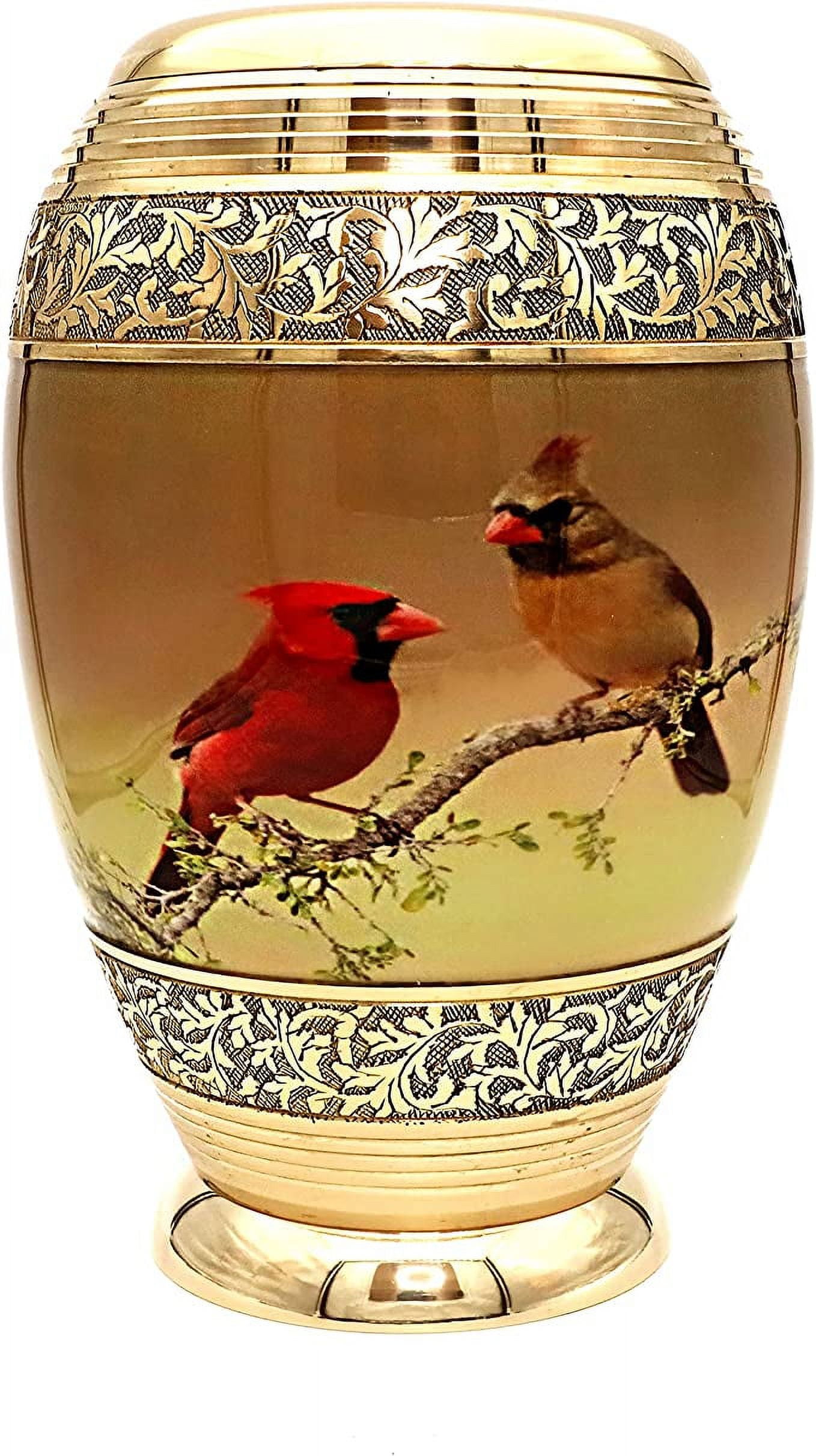 RUZIOON Cremation Large Cardinal Couple Bird Gold Urn for Human Ashes