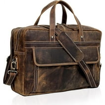 RUZIOON Full Grain Leather Briefcase For Men Business Travel Fits 17'' Laptop Messenger Bag Office Briefcase Crossbody Travel Bag For Men