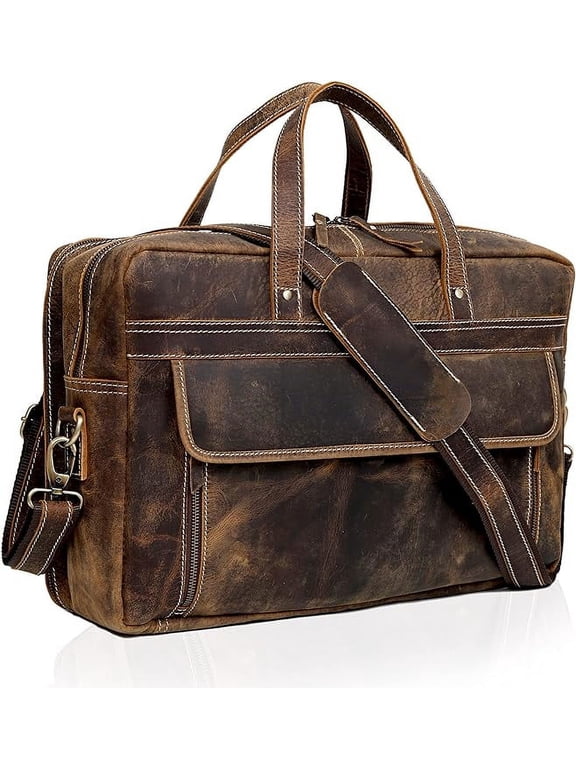 Full Grain Leather Briefcase For Men Business Travel Fits 17'' Laptop Messenger Bag Office Briefcase Crossbody Travel Bag For Men