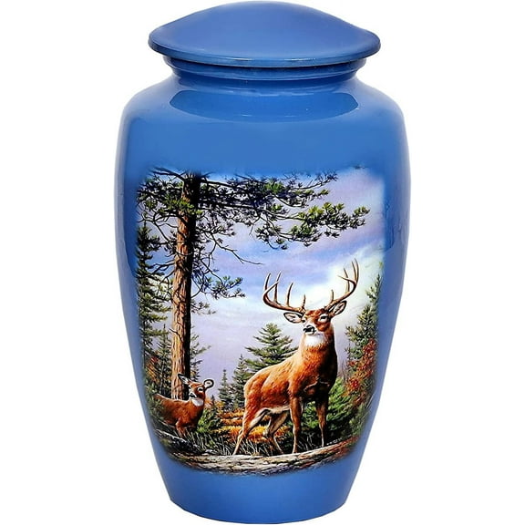 RUZIOON Grazing Deer Cremation Urn, Adult Urns for Ashes - Adult Funeral Urn Handcrafted - Affordable Urn for Ashes (Adult (200 lbs) 10.5 x 6 , (Large/Adult Urn) with Nice Velvet Bag
