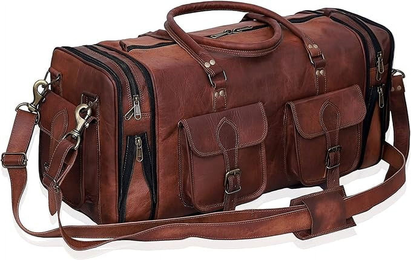 RUZIOON Handmade Vintage Travel Luggage 30 Inch Duffel Gym Sports Bag Weekender Travel Overnight Carry One Duffel Bag For Men (30 inch large)