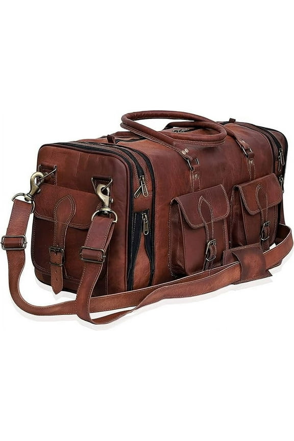 Handmade Vintage Travel Luggage 30 Inch Duffel Gym Sports Bag Weekender Travel Overnight Carry One Duffel Bag For Men (32" EXP)