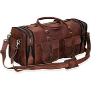 RUZIOON Handmade Vintage Travel Luggage Duffel Gym Sports Bag Weekender Travel Overnight Carry One Duffel Bag For Men (24 inch medium)