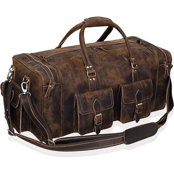 RUZIOON Large duffel bags for men hold all leather travel bag overnight gym sports weekend bag (32" XX-Large)