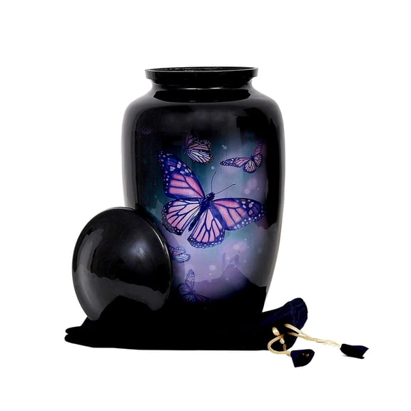 RUZIOON Lovely Butterfly Black Finish Cremation Urn for Human Ashes -Adult Funeral Urn Handcrafted -Affordable Urn for Ashes (Adult (200 lbs) 10.5 x 6, Lovely Butterfly Black Finish Cremation Urn)