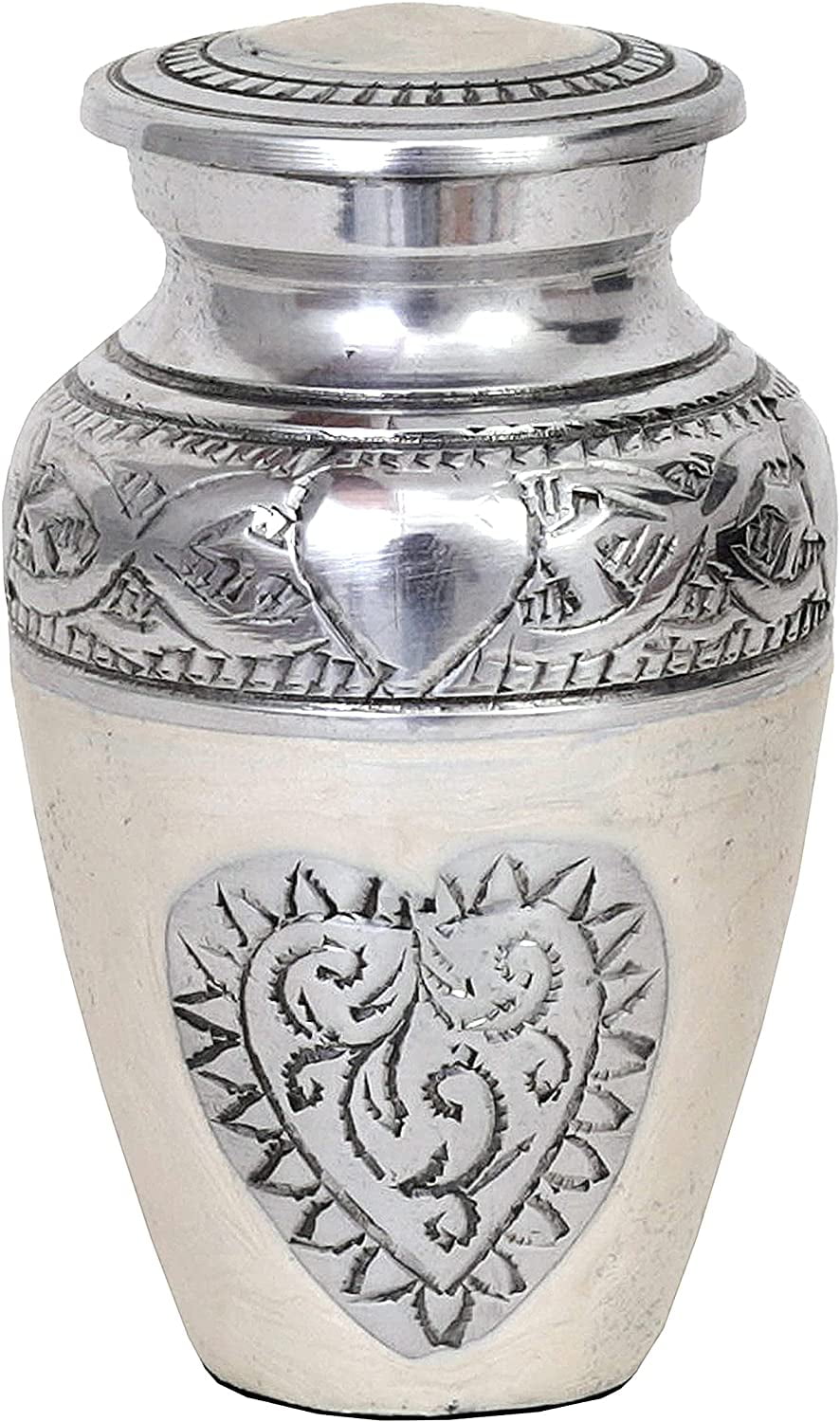 RUZIOON Lovely Keepsake Urn  Silver Heart Small Keepsake Qnty 1 - Keepsake Urn for Human Ashes with 1 Velvet Box Bag-Mini Keepsake Urn - Affordable Keepsake Urn (3 cu.in)