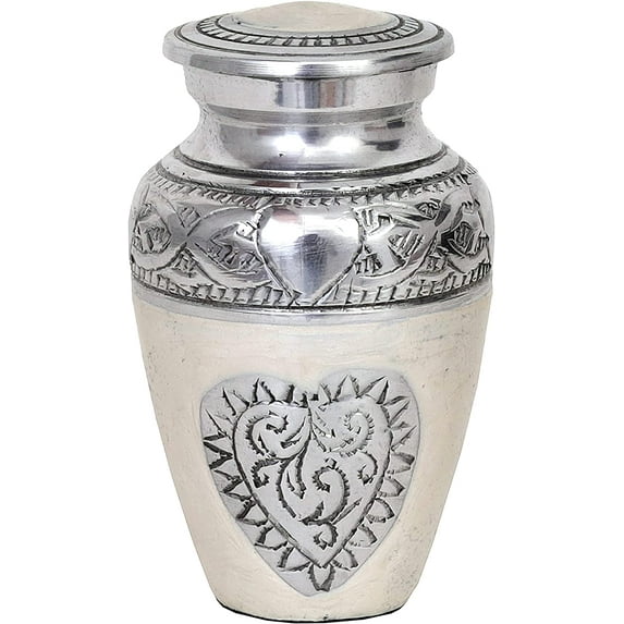 RUZIOON Lovely Keepsake Urn Silver Heart Small Keepsake Qnty 1 - Keepsake Urn for Human Ashes with 1 Velvet Box Bag-Mini Keepsake Urn - Affordable Keepsake Urn (3 cu.in)