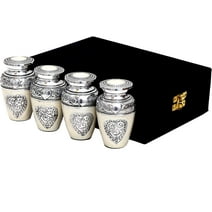 RUZIOON Lovely Silver Heart Cremation Urn Set of 4  Lovely Silver Heart Set of 4 Keepsake Urn for Human Ashes with Velvet Box & 4 Velvet Bag-Mini Keepsake Urn - Affordable Keepsake Urn (3.5 cu.in)