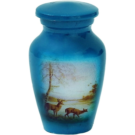 RUZIOON Small Grazing Deer Keepsake Urn Qnty 1 - Keepsake Urn for Human Ashes with 1 Velvet Box Bag-Mini Keepsake Urn -Beautiful Peaceful Mini Memorial Affordable Keepsake Urn (3.5 cu.in)