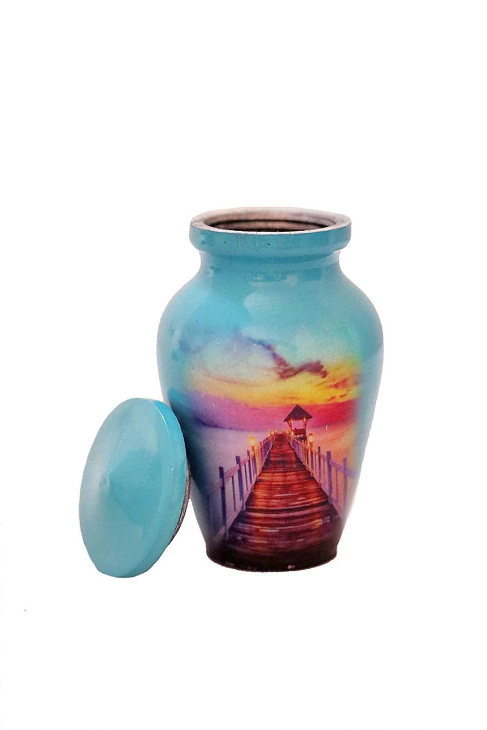 RUZIOON Sunset Love Beach Blue Sky Cremation Small Keepsake Qnty 1  Keepsake Urn for Human Ashes with 1 Velvet Box Bag-Mini Keepsake Urn - Affordable Keepsake Urn (3 cu.in)