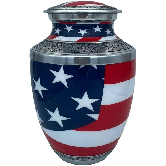 RUZIOON URNS American Flag Cremation Large Urn for Ashes - Adult Funeral Urn Handcrafted - Affordable Urn for Ashes (Adult (200 lbs) 10.5 x 6