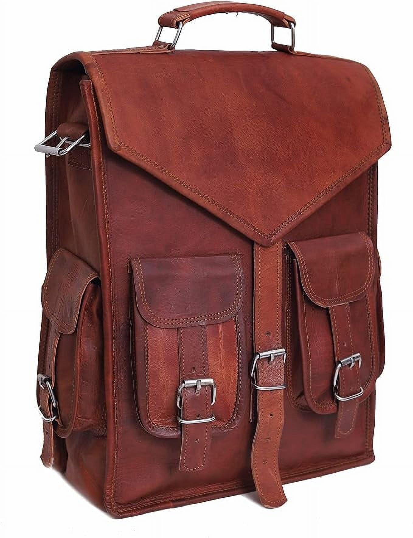 RUZIOON Vintage Leather Backpack Laptop Messenger Bag Rucksack Sling for Men Women, Brown, Size- 15"(H) x 5"(W) x 11"(L)