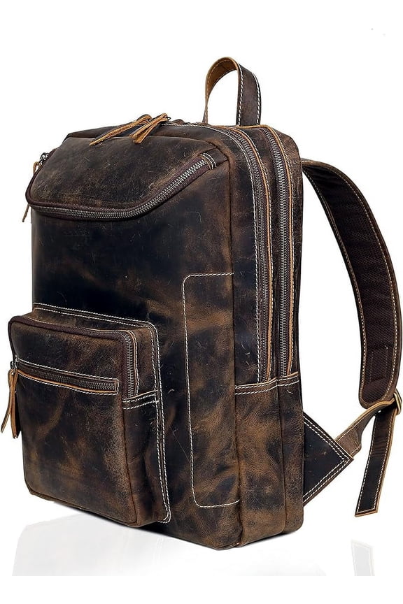 Vintage Leather Backpack For Men 15.6" Laptop Bag Large Capacity Business Travel Hiking Shoulder Daypacks Business Travel Office Daypacks Brown