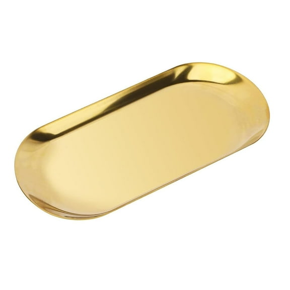 RUseeN 1 Pcs Gold Trinket Tray Oval Stainless Steel Small Serving Trays Towel Storage Dish Plate Tea Fruit Trays Jewelry Plate Decorative Storage Tray, 7 x 3.4 Inch
