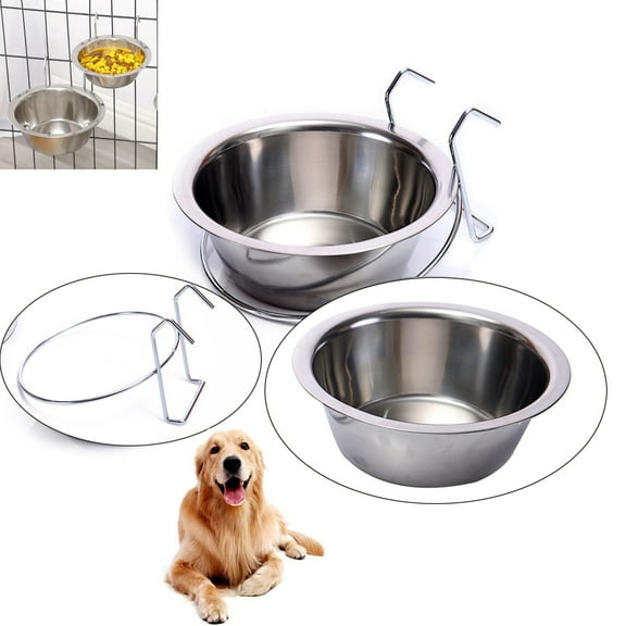 RUseeN 1 Pieces Hanging Pet Bowl Dog Crate Bowl with Holder Stainless Steel Dog Bowls Food Water Kennel Bowls Non Spill Bunny Feeder Hanging Coop Cup for Dogs Cats (20 oz)