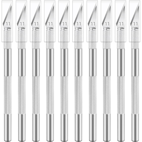 RUseeN 10 Pack Exacto Knife Set, Stainless Steel Craft Knife Kit for Pumpkin Carving, DIY, Art, Cutting, Stencil, Silver