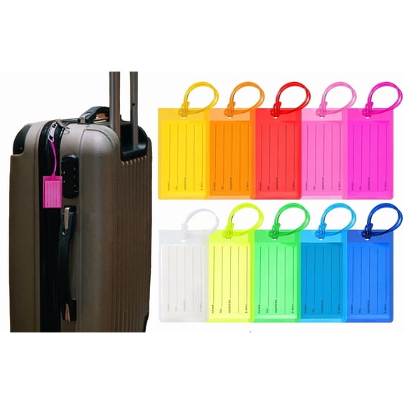 RUseeN 10 Pack Luggage Tags for Suitcases, PVC Travel Luggage Tag Cruise Bag Tags for Luggage Identifiers Colorful Baggage Name ID Labels with Loops