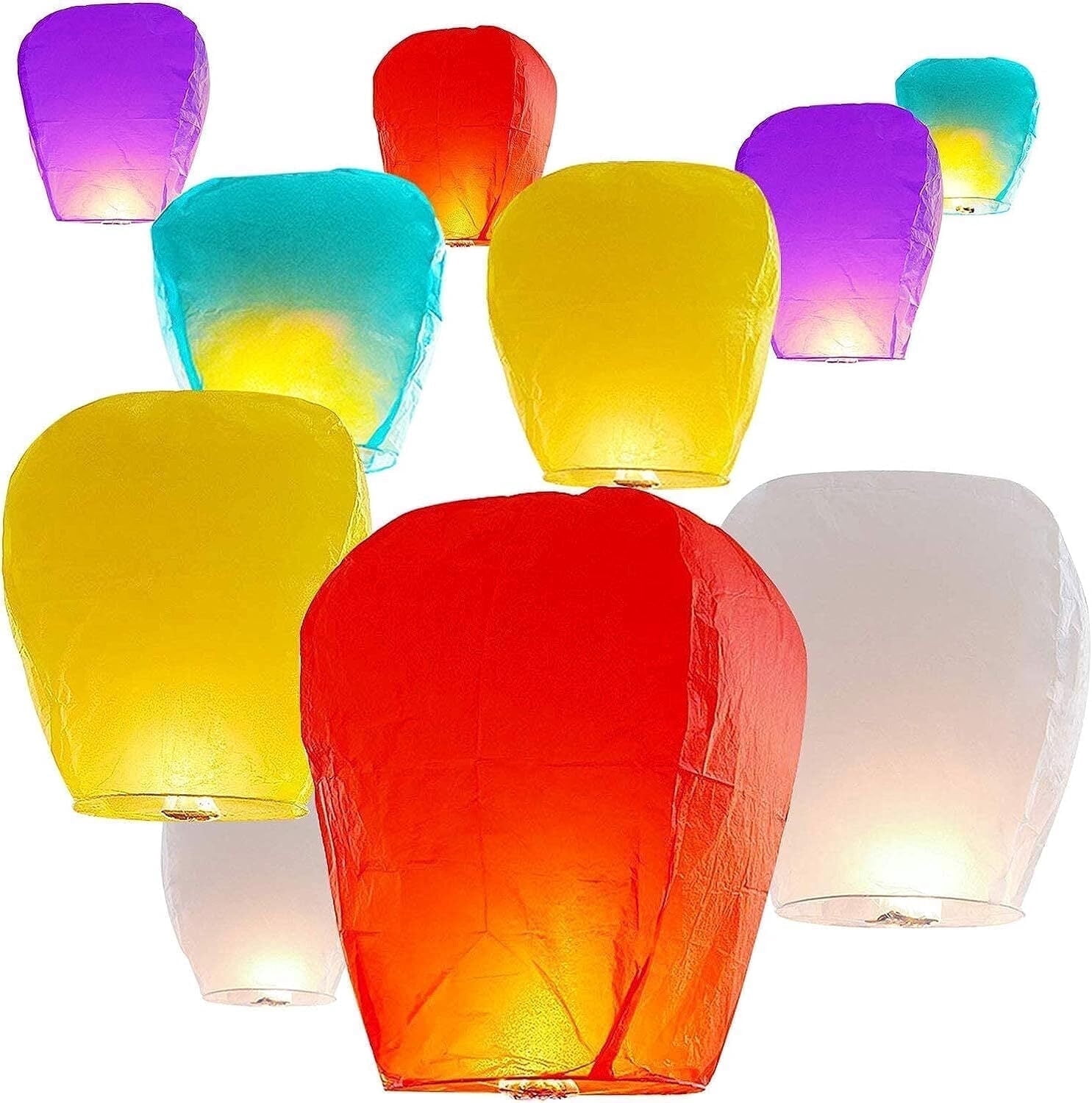 RUseeN 10 Pcs Chinese Lanterns to Release in Heaven, Multi-Colored Flying Lanterns Paper Lantern Hanging Paper Lanterns Wish Lantern Memorial for Celebrations of Family.