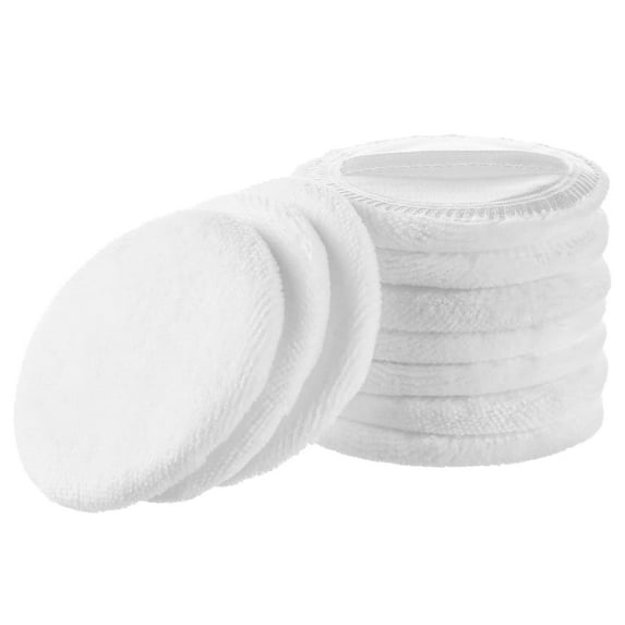 RUseeN 10 pcs Round Velour Face Makeup Powder Pads, 2.36 Inch Soft Face Compact Setting Powder Puff, Powder Puff Pads with Ribbon, Puff Pads for Loose Powder, White