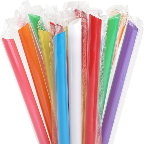 RUseeN, 100 Pcs Jumbo Smoothie Straws Boba Straws,Individually Wrapped Multi Colors Disposable Plastic Large Wide-mouthed Tea Drinking Straw (Multi Colors)