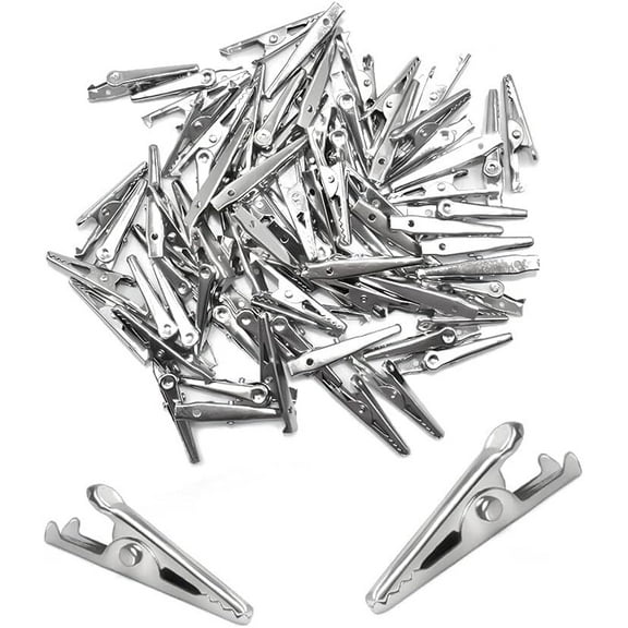 RUseeN 100PCS 1.06IN / 27mm Mini Metal Alligator Clips, Crocodile Clamps Silver Tone Test Line Spring Clamps, Crocodile Clips for Laboratory Electric Testing Work and Cable Lead Clip