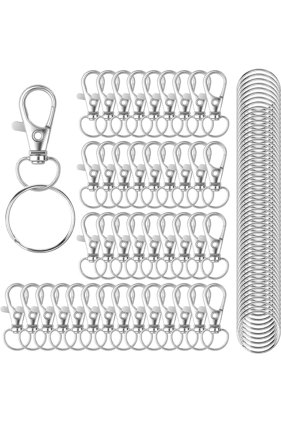 100PCS Keychain Making Kit, Lobster Claw Clasps with Keychains Rings Accessories for Jewelry Making, Including 50 PCS Keychains Clips Hooks and 50 PCS Key Chain Rings