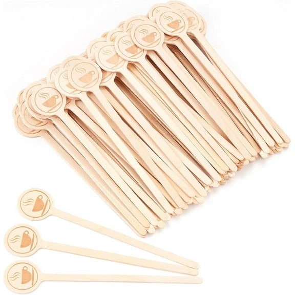 RUseeN 100Pcs Coffee Stirrers, 5.9 Inch Natural Wooden Stir Sticks with Round Ends, Disposable Eco-Friendly Cafe Grade Coffee Stir Sticks Wood Beverage Mixer for Coffee Cocktails Milk Tea