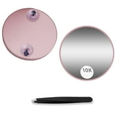 RUseeN 10X Magnifying Mirror with 2 Suction Cups, 3.5 inches Magnified Makeup Mirror and Slant Tweezers, 1PCS