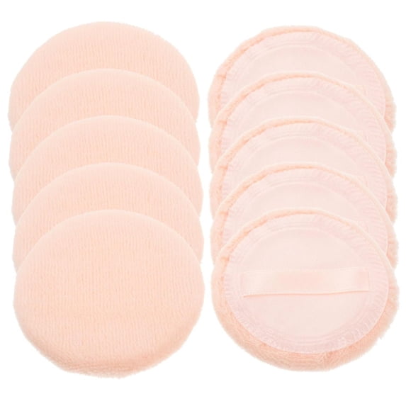 RUseeN 10pcs Powder Puff Cotton Cosmetic Powder Makeup Puffs Pads with Ribbon Face Powder Puffs for Loose and Foundation 2.36 inch (Beige)