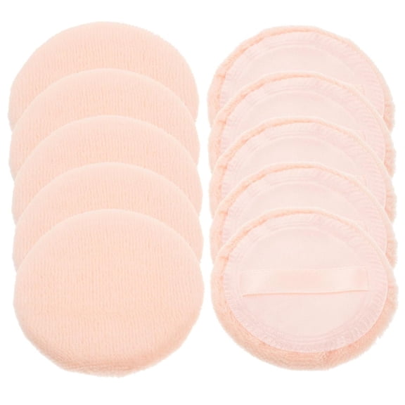 RUseeN 10pcs Powder Puff Cotton Cosmetic Powder Makeup Puffs Pads with Ribbon Face Powder Puffs for Loose and Foundation 2.36 inch (Beige)