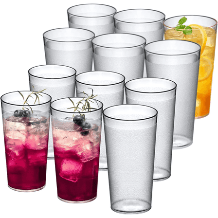 RUseeN 12 Piece Unbreakable Plastic Tumblers Drinkware, BPA-Free, Reusable Plastic Drinking Glasses for Home & Outdoors - Stackable, Lead-Free & Dishwasher Safe,16oz