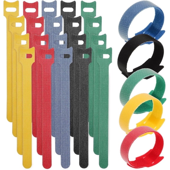 RUseeN 120 pcs Reusable Fastening Cable Ties with Hook and Loop, Multi-Purpose Cable Straps Wire Ties Cable Management, Adjustable Cord organizer Ties for Computer/TV/Electronics, 5 Colors