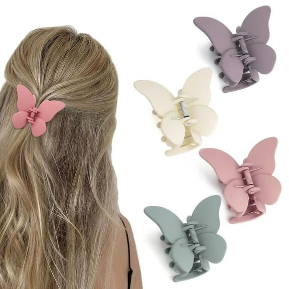 RUseeN 2.7" Matte Hair Clips for Women and Girls - Butterfly Claw Clips for Thick or Thin/Medium Fine Hair - Nonslip Jaw Clips (White, Purple, Blue, Pink)