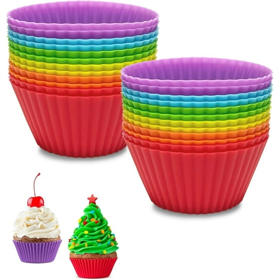 RUseeN 2.8 Inch Mini Size Silicone Baking Cups Reusable Muffin Cups Nonstick Mini Cupcake Liners Chocolate Holders Truffle Cups, 24 Pack, Random Colors, Round