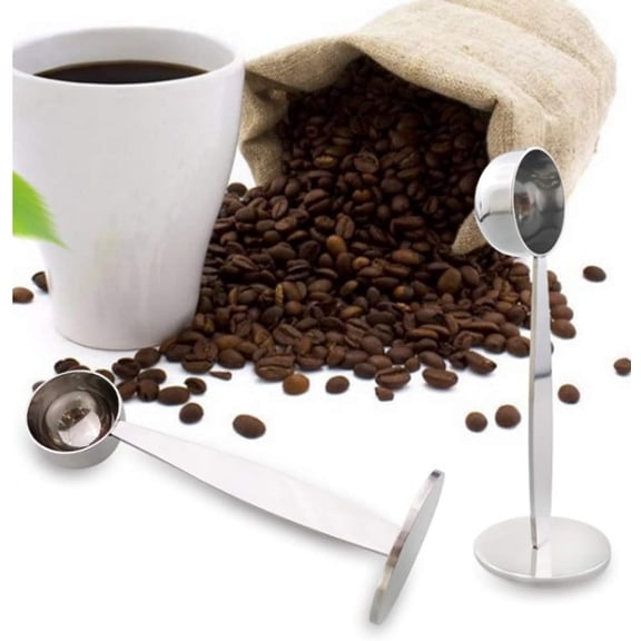 RUseeN 2-in-1 Coffee Scoops, 2PCS Stainless Steel Tablespoon Measure Spoon, with Pressed Bottom for Coffee Bean Press Coffee Grinding PressingSilver15 ml