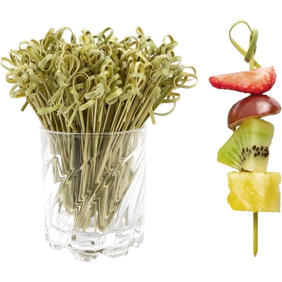 RUseeN 200 Pcs Premium Bamboo Knot Cocktail Picks 4.7 Inch Long Fancy Toothpicks for Appetizers Party Food Fruit Drinks Garnish Skewer Sticks