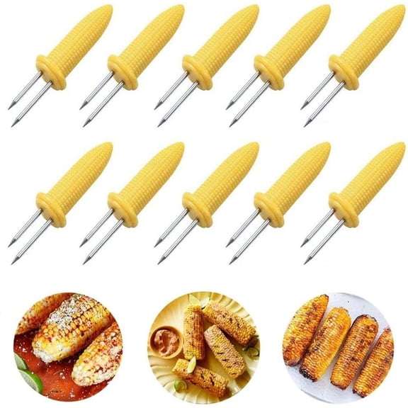 RUseeN 24 Pack Stainless Steel Corn Holders, Corn on The Grill, Corn on The Cob Skewers, Double Fork Sweet Corn Seat, Home & BBQ Cooking Fork