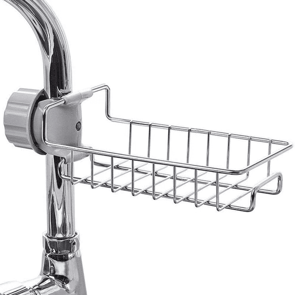 RUseeN 2PCS Kitchen Sink Caddy Organizer Over Faucet Sponge Holder, Stainless Steel Hanging Faucet Drain Rack for Scrubbers, Soap, Bathroom, Detachable No Suction Cup or Magnet